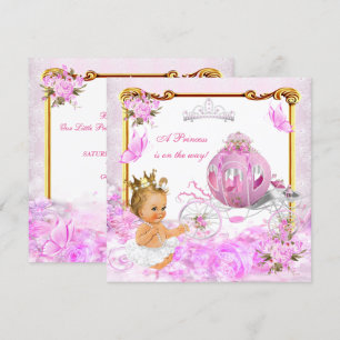 Blond prinsessa baby shower rosa guld vagn inbjudningar