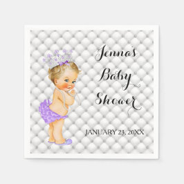 Blond prinsessa babyflicka diamanter lavendel pappersservett