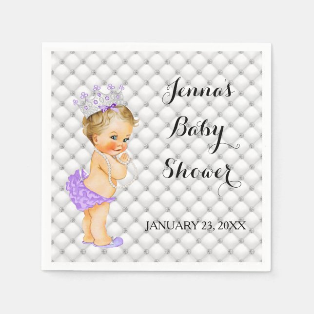 Blond prinsessa babyflicka diamanter lavendel pappersservett (Framsidan)