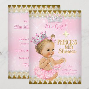 Blond prinsessa bebisfest rosa tutu guld inbjudningar