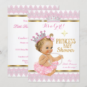 Blond prinsessa flicka baby shower rosa guld tutu inbjudningar
