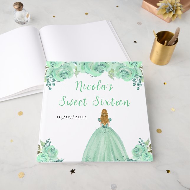 Blond Prinsessa Mint Söt 16 Gästbok (Framsidan öppen)