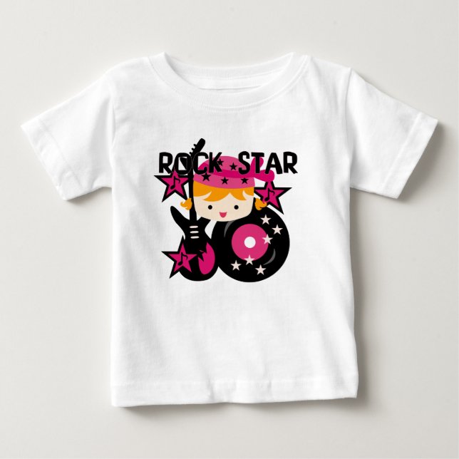 Blond Rockstjärna Flicka Baby Tutu Kroppsoverall Tee Shirt (Framsida)