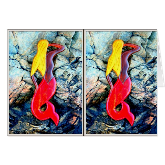 blond sjöjungfru i rött hälsningskort (Framsidan Horizontal)