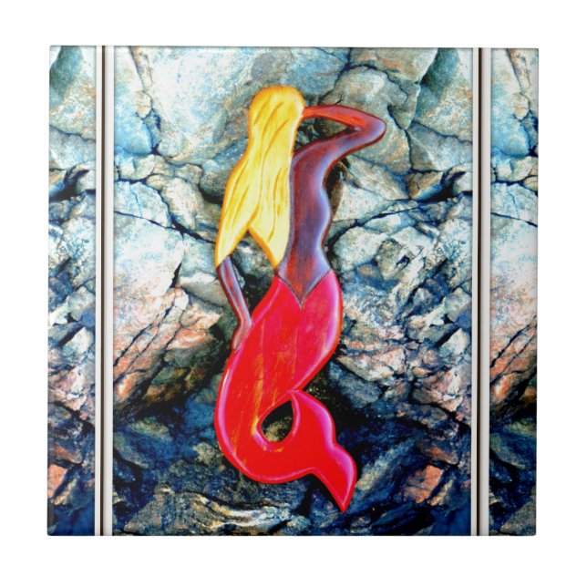 blond sjöjungfru i rött kakelplatta (Framsidan)