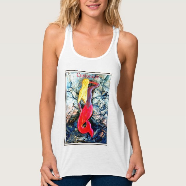 blond sjöjungfru i rött tanktop linne med racerback  (Framsida)