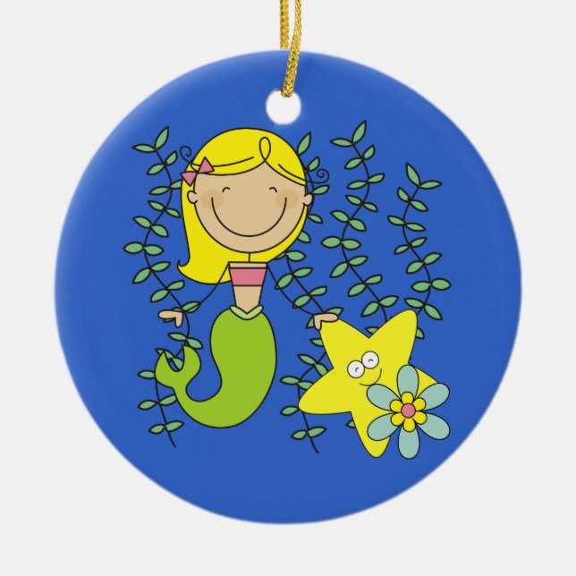 Blond sjöjungfru julgransprydnad keramik (Framsidan)