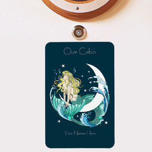 Blond Sjöjungfru Måne Fantasy Art Deco Kryssningsf Magnet