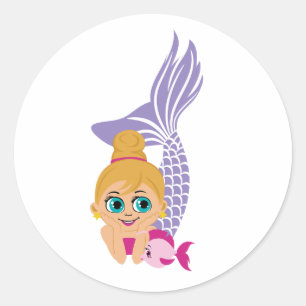 Blond sjöjungfru-sticker – Sjöjungfru med blå ögon Runt Klistermärke