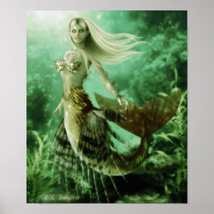 Blond sjöjungfrusimning i revaffisch poster
