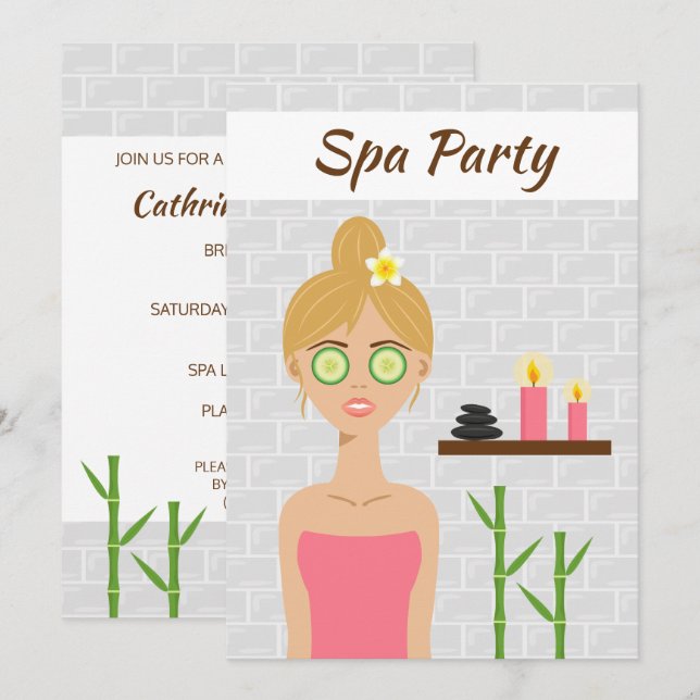 Blond Spa Flicka Illustration Spa Dag Bröllopsdusc Inbjudningar (Fram/baksida)