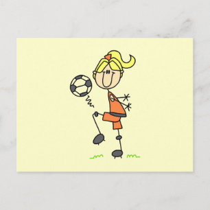 Blond Stick figur-fotbollsspelarens flickgåvor Vykort