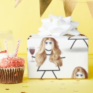 Blond Stick Girl med Red Vin Presentpapper