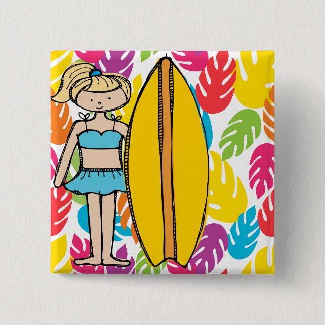 Blond Surfer Girl Girl Button Knapp (Framsida)