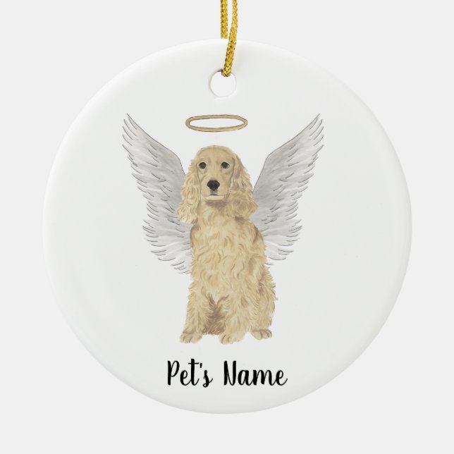 Blond Tan Guldfärgad Cocker Spaniel Sympati Minnes Julgransprydnad Keramik (Framsidan)