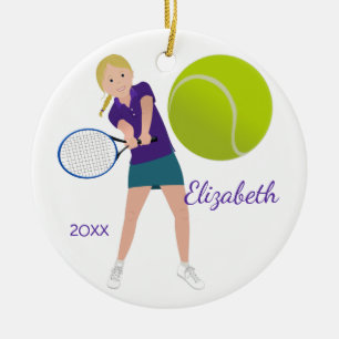 Blond tennisspelareminnessakprydnad julgransprydnad keramik