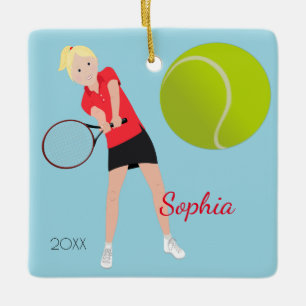 Blond tennisspelareminnessakprydnad julgransprydnad keramik
