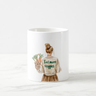 Blond Tjej Äter Grönsaker Morötter Kaffemugg