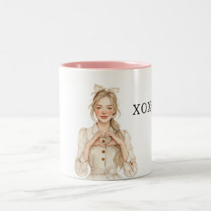 Blond Tjej Hjärta Händer XOXO Två-Tonad Mugg