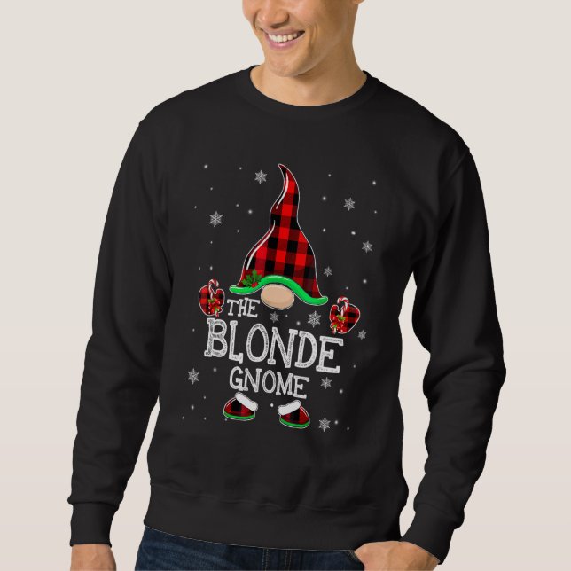Blond Tomte Buffalo Rutig Matchande Familj Jul Lång Ärmad Tröja (Framsida)
