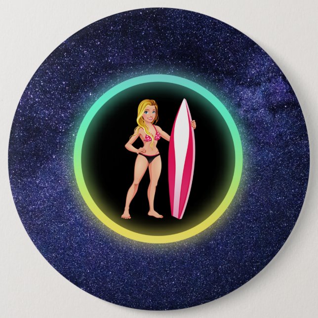 Blond tonåring surfartjej galax    knapp (Framsida)
