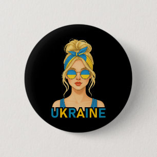 Blond ukrainsk flicka Ukraina Flagga Ukrainsk Flic Knapp