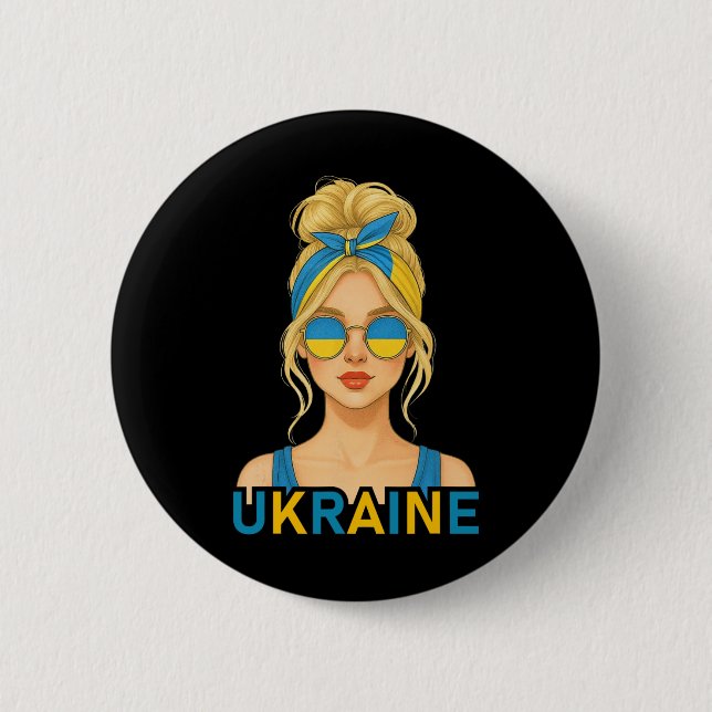 Blond ukrainsk flicka Ukraina Flagga Ukrainsk Flic Knapp (Framsida)