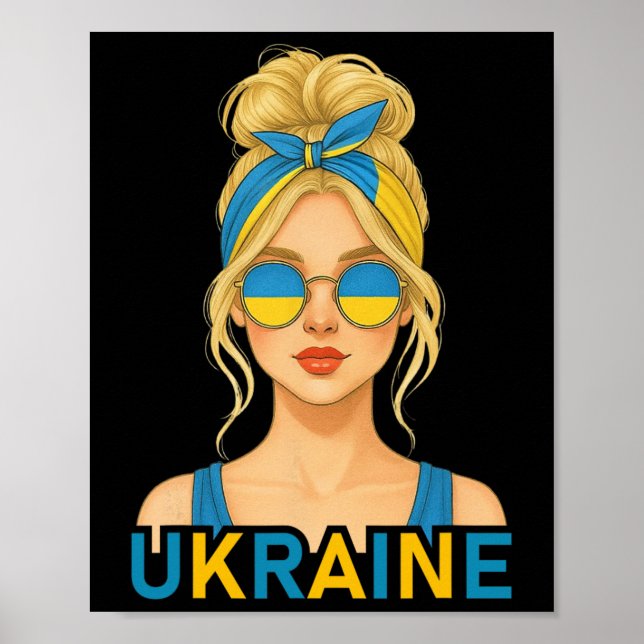 Blond ukrainsk flicka Ukraina flagga ukrainsk flic Poster (Framsidan)