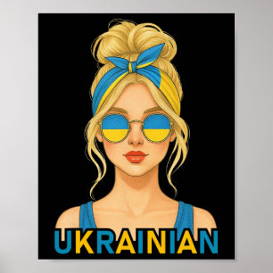 Blond ukrainsk flicka Ukraina flagga Ukrainsk flic Poster