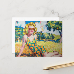 Blond Woman i en Orange Grove Vykort