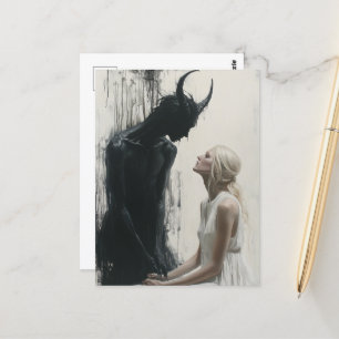Blond Woman och Mörk Demon Vykort