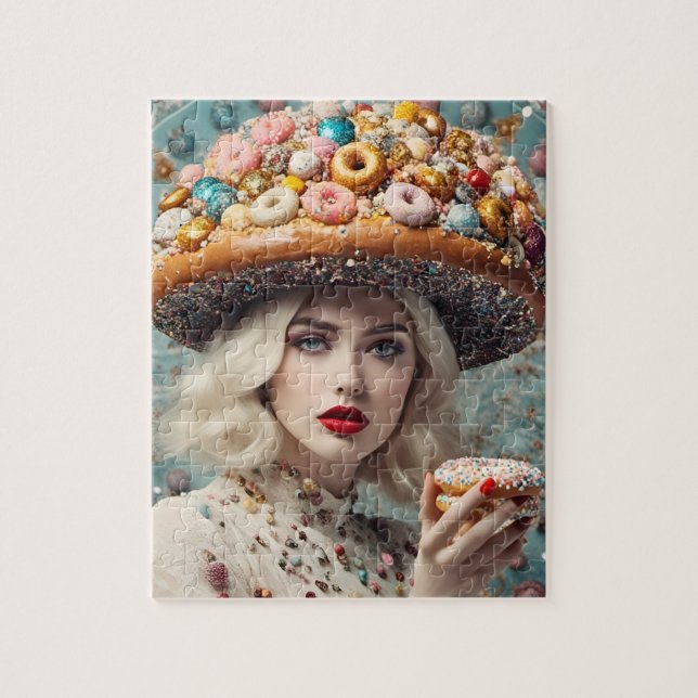 Blond Woman på Planet Doughnut Fantasy Pussel (Vertikal)