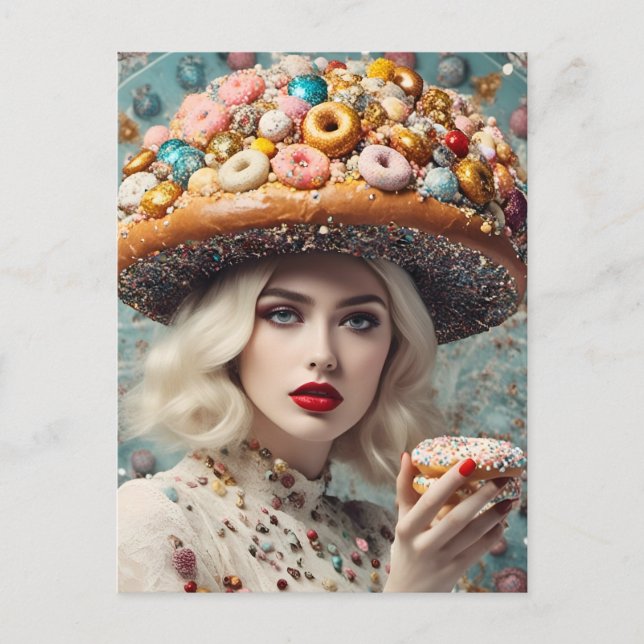 Blond Woman på Planet Doughnut Fantasy Vykort (Framsida)