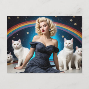Blond Woman White Cats Rainbow Vykort