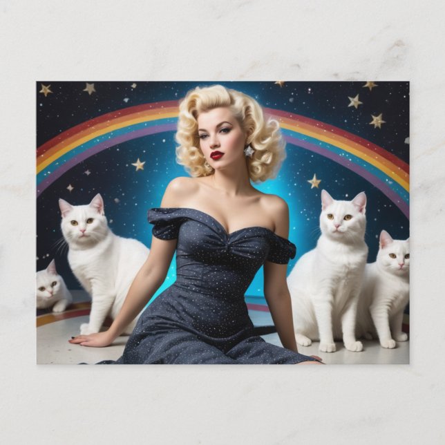Blond Woman White Cats Rainbow Vykort (Framsida)