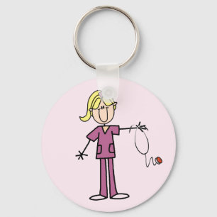 Blonda kvinnliga stick figursjuksköterskaT-tröja Nyckelring