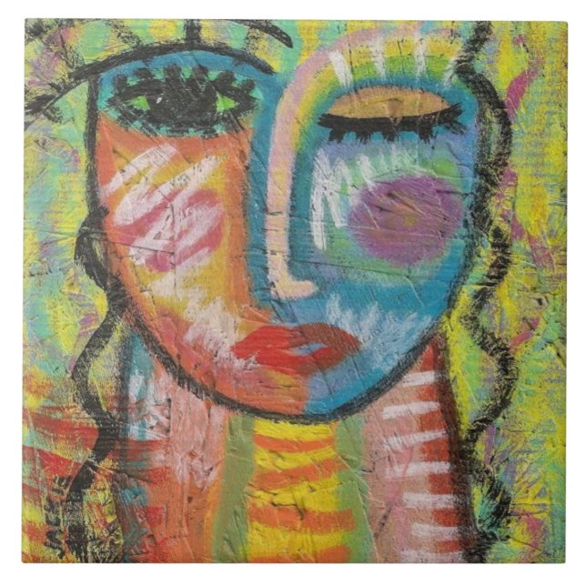 Blonde Abstrakt Acrylic Porträtt på OSB Kakelplatta (Framsidan)