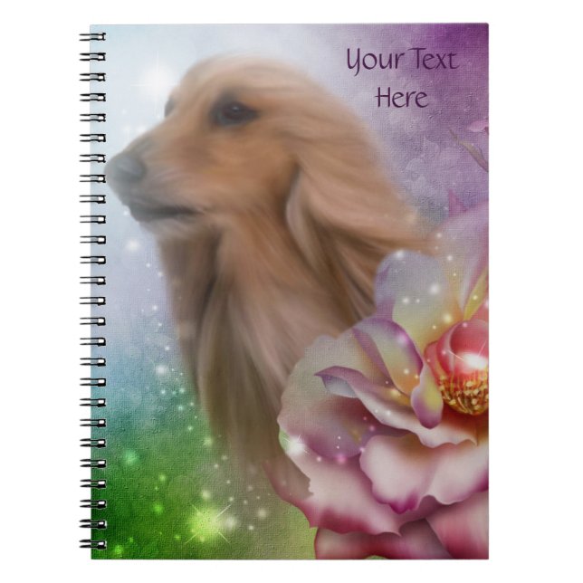 Blonde Afghan Hound Fantasy Dog Art Notebook Anteckningsbok Med Spiral (Framsidan)