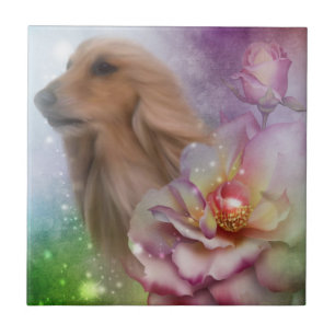 Blonde Afghan Hound Flowers Hund Kakelplatta