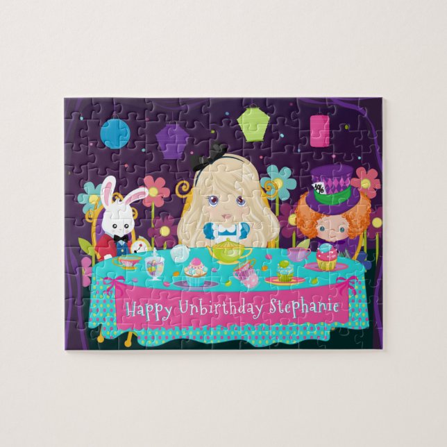Blonde Alice Tea Party Jigszle Puzzle Pussel (Horisontell)