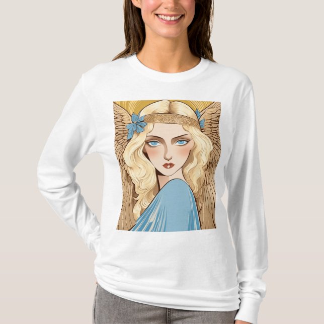 Blonde Angel Art Noveau T Shirt (Framsida)