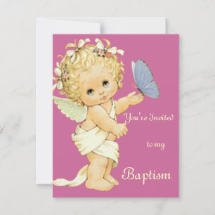 Blonde Angel baby med en fjäril. Inbjudningar