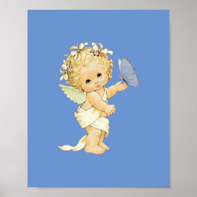 Blonde Angel baby med fjäril. Poster (Framsidan)