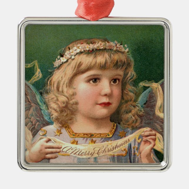 Blonde Angel med julbanderoll Julgransprydnad Metall (Framsidan)