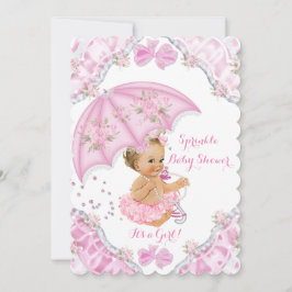 Blonde Baby Shower Rosa Umbrella Girl Flowers Inbjudningar