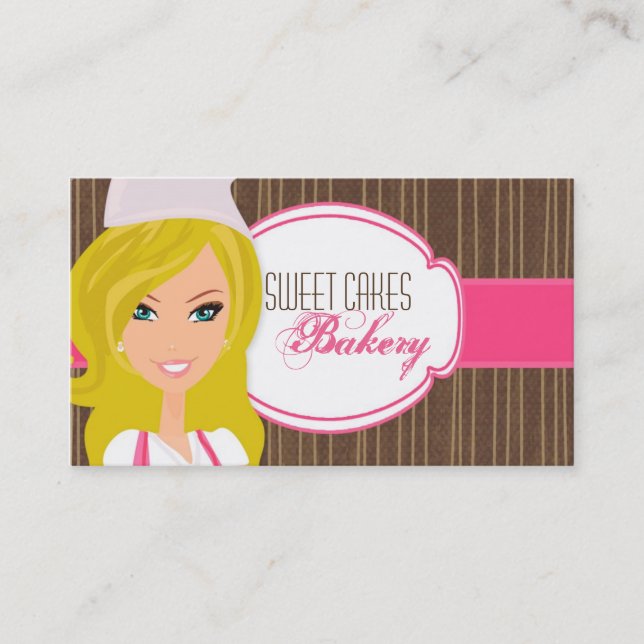Blonde Baker på Rosa Brown Kopp Cakes Affärskort Visitkort (Framsida)