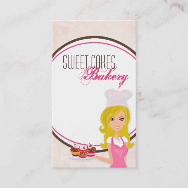 Blonde Baker på Rosa Brown Kopp Cakes Affärskort Visitkort (Framsida)