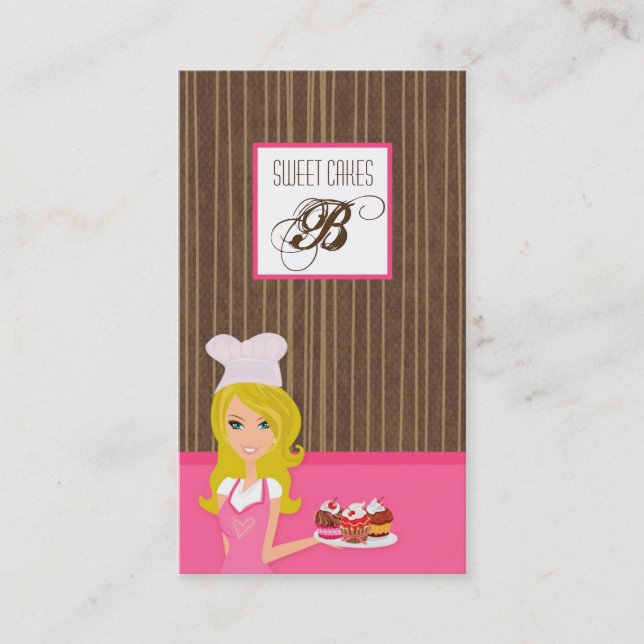 Blonde Baker på Rosa Brown Kopp Cakes Affärskort Visitkort (Framsida)