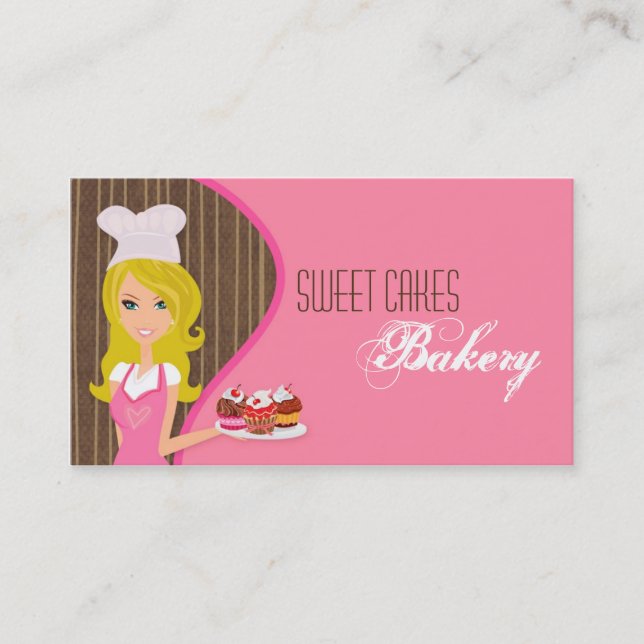 Blonde Baker på Rosa Brown Kopp Cakes Affärskort Visitkort (Framsida)