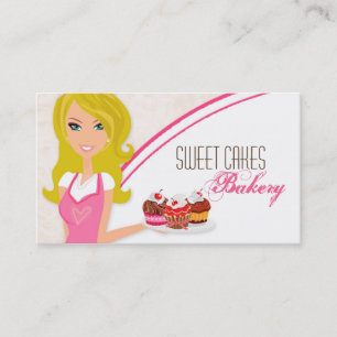 Blonde Baker på Rosa Brown Kopp Cakes Affärskort Visitkort